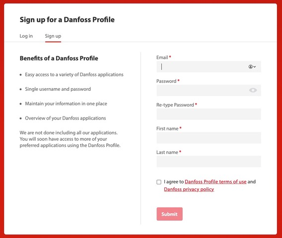 Sign up for a Danfoss Profile